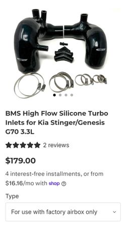 BMS High Flow Silicone Turbo Inlets for Kia Stinger/Genesis