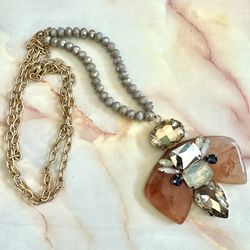 Long Beaded Pendant Necklace 