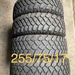 4) 255/75/17 Firestone Destination MT2 Tires  Load Range C  Tread measures 10/32  Can be used in place of 265/70/17  DOT 0723  $450 for 4  I carry oth