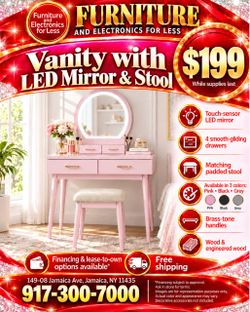 ✨ Vanity with LED Mirror & Stool