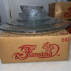 Vintage 4 Boxes  Fantasia Crystal Dinnerware Set By Princess House 