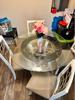 ✨ Modern Round Glass Dining Table Set – Table + 4 Chairs ✨