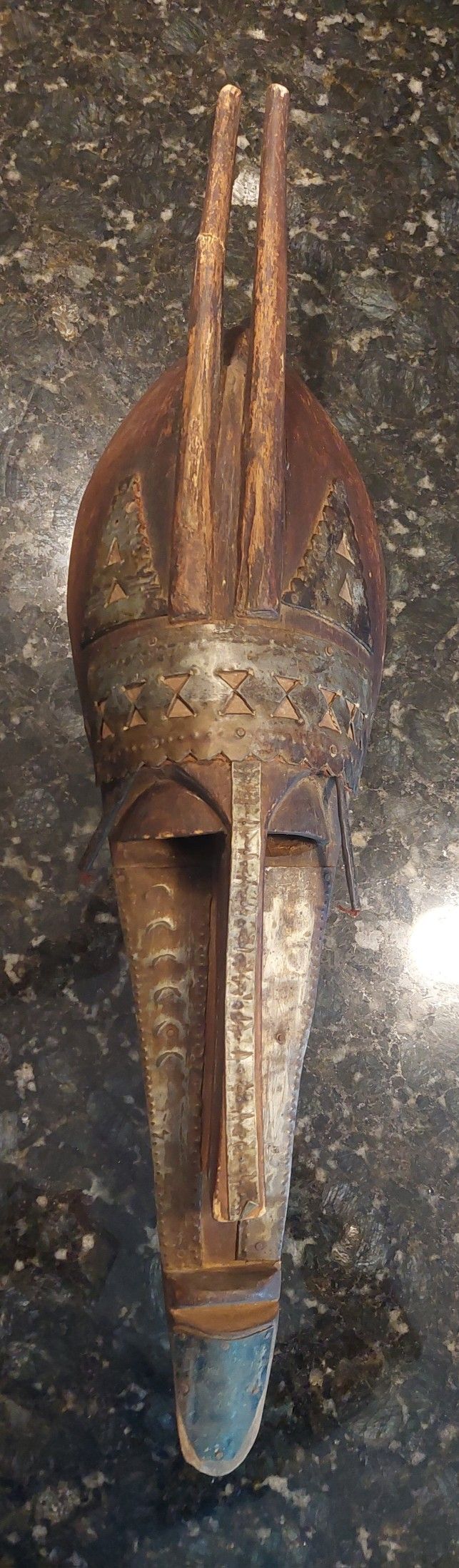 Hand Carved West African Wood & Metal Mali Marka Mask