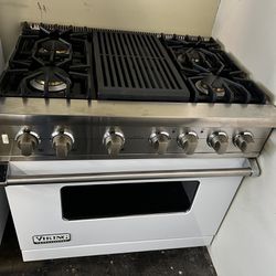 Viking 36”Wide Dual Fuel Range Stove In White With Griddle
