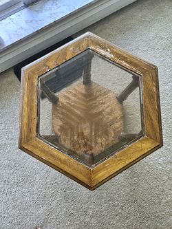 Vintage Hexagon End Table w/ Glass Top & Shelf