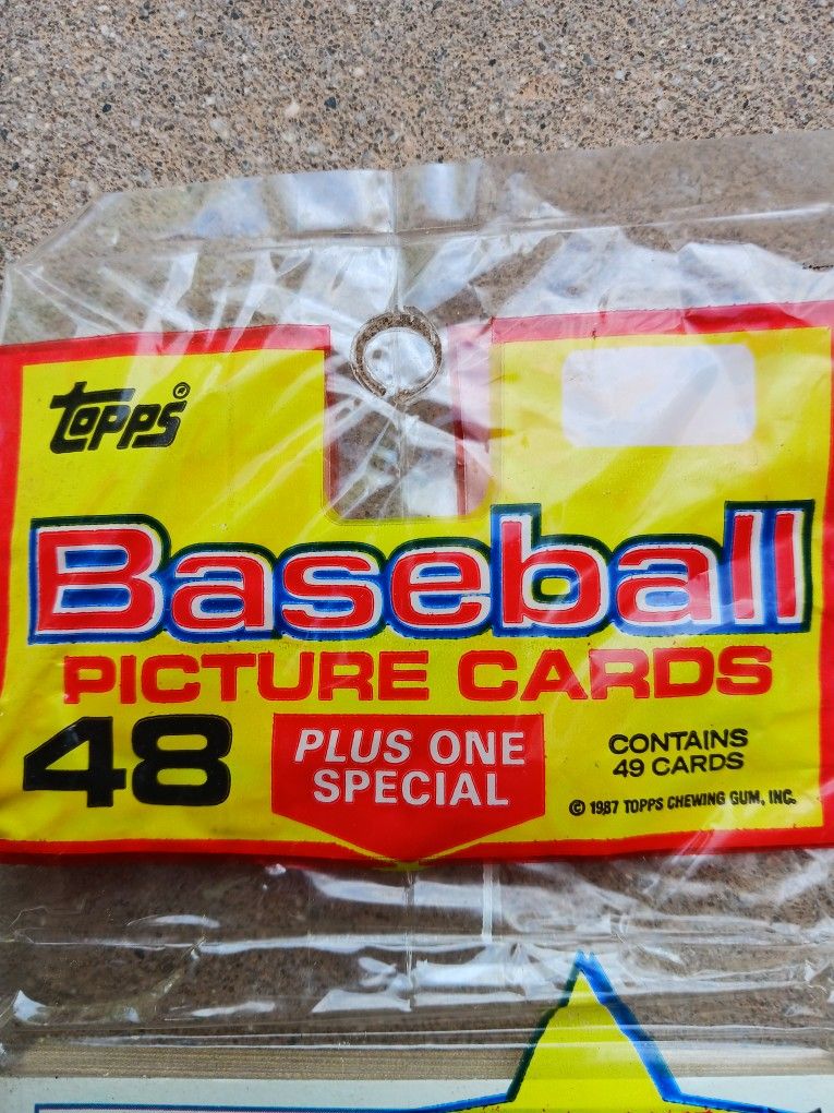 Vintage factory-sealed 1987 Topps baseball card rack pack, which contains 48 base cards plus a special 1986 All-Star Game commemorative card.