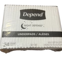 Depend Underpads Night Defense Soft Triple Layer Protection 36"X30" 24 Pack BNIP