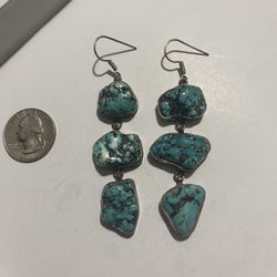 VTG .925 Silver Webbed Turquoise Earrings   