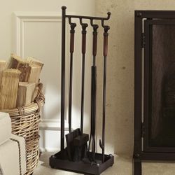 Industrial 5-Piece Fireplace Tool Set