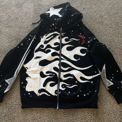 Black Graphic Zip Hoodie Size M