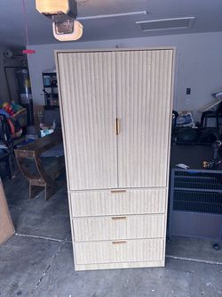 Light Wood Armoire Wardrobe with Drawers