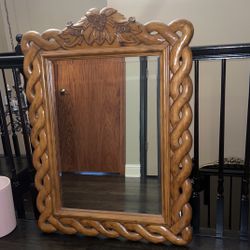 Solid Wood Mirror With Floral Carving 