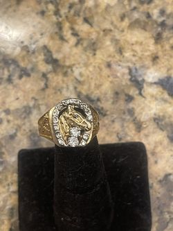 Mens 14kt Gold Diamond Horseshoe Ring