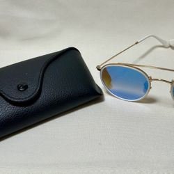 Ray-Ban RB3647N Round Double Bridge Sunglasses - Arista Gold / Blue Mirror w/case