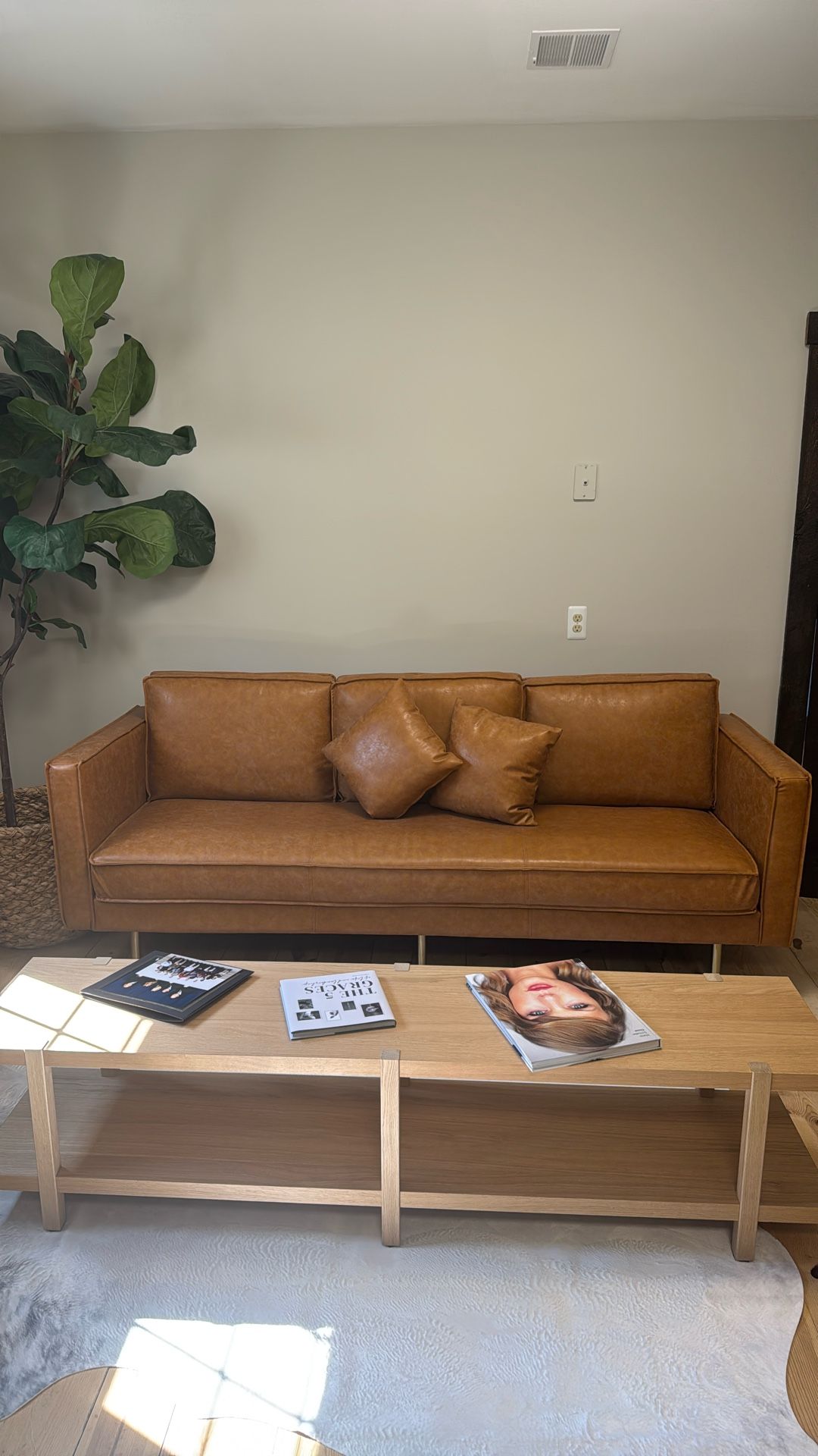 Designer Tan Leather Couch