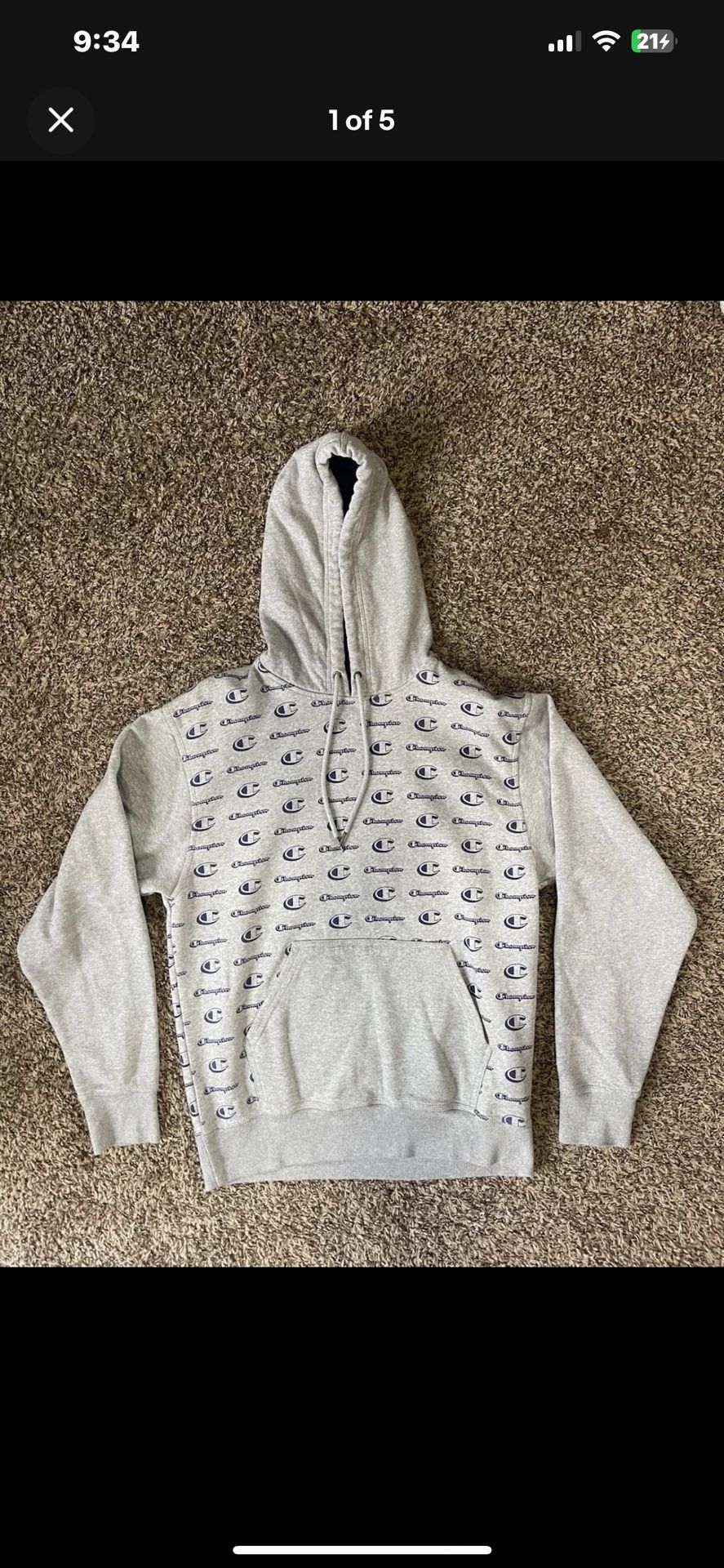 Mens Champion Gray/Blue Hoodie