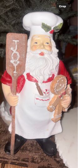 Santa Chef Christmas Figurine with Gingerbread Man