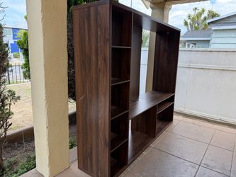 Dark Brown Wood Grain Entertainment Center Bookshelf