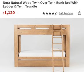 Nora Natural Wood Twin Over Twin Bunk Bed