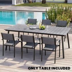 82.48 in. Gray Rectangular Aluminum Outdoor Patio Dining Table with Wood-Like Tabletop