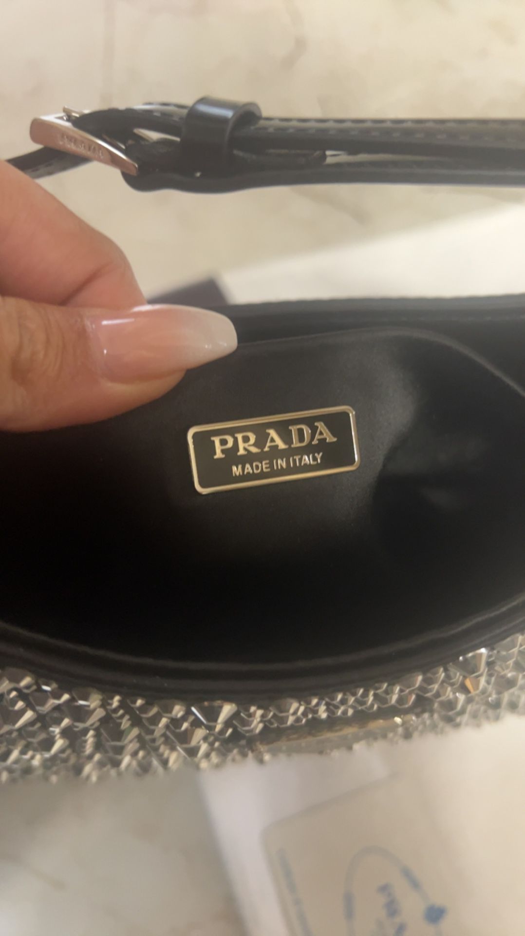 Prada Cleo Satin Bag with Crystals - Platinum – Amuze