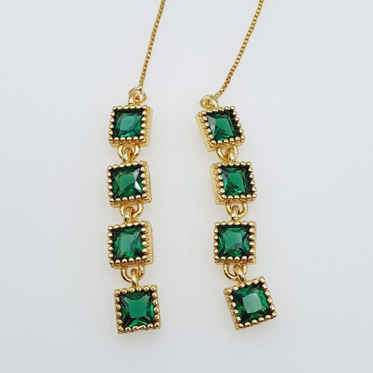 "18K Yellow Gold Plating Emerald Dangle Earrings For Women, HA4520
