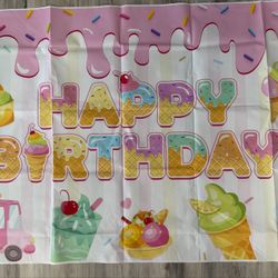 Ice Cream Birthday Backdrop & Tablecloth