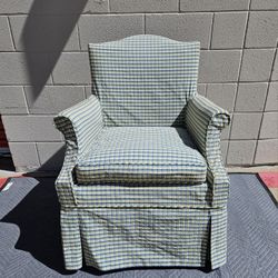 Green Checked Upholstered Club / Lounge Chair