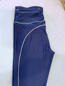 Athleta Pacesetter 7/8 Stripe Tight Leggings Navy Green Size Large