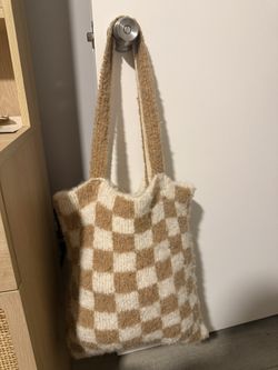 Free People Beige Checkered Purse And Blanket
