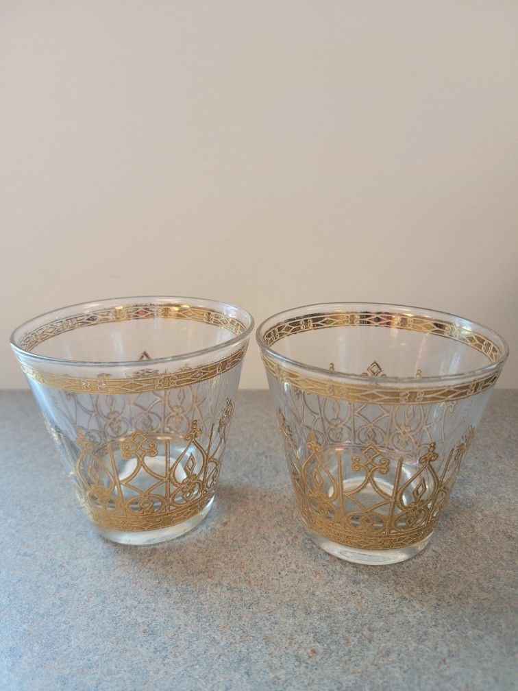 Vintage MCM Gold Low Ball Glassware Barware 