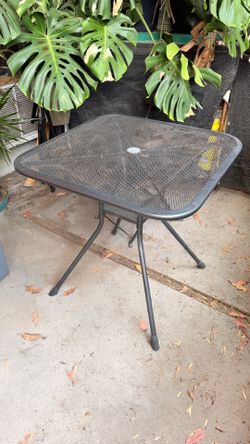 Outdoor Square Table. Black. Powder coated steel. 28” x 28”