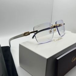 Cartier 24K Gold White Buffalo Horn Clear Glasses