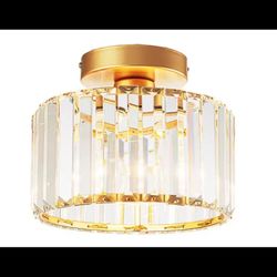 Sefinn Four Modern 9 in. 1-Light Gold Semi Flush Mount Crystal Ceiling Light