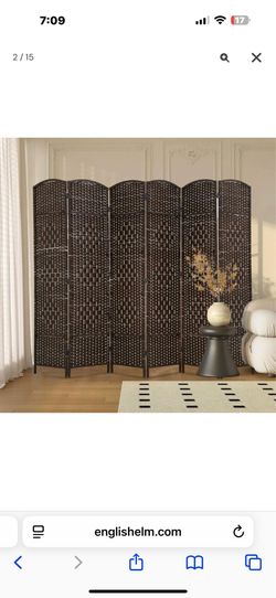 ENGLISH ELM 6 Panel Room Divider Folding Screen With Hand-Woven Arched Panels Pine Frame Privacy Partition Room Decor