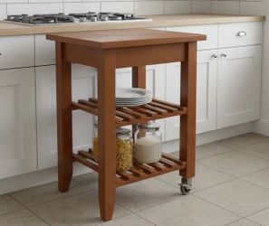 Solid Wooden Rolling Two Wheel Butcher Block Kitchen Island Prep Cart!   24x20x34in
