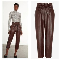 Abercrombie and Fitch Burgundy faux leather high-waisted straight leg pants with belt  Size XS