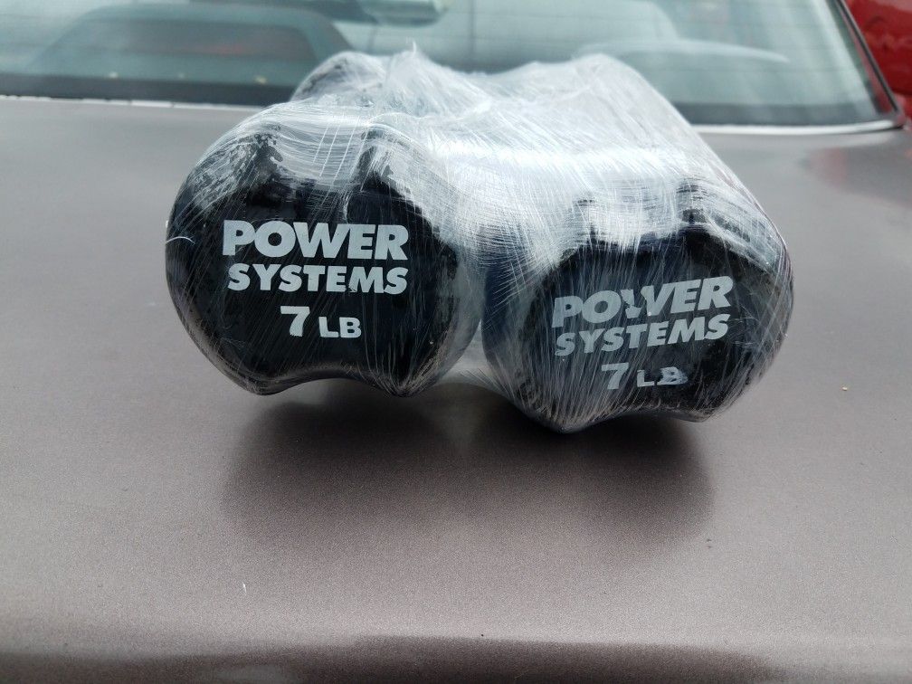Weights; two 7 lb coated  dumbbell  weights; goid condition; disinfected and wrapped  - $22