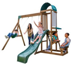KidKraft Wilderness Point Outdoor Wooden Swing Set/Playset with Table