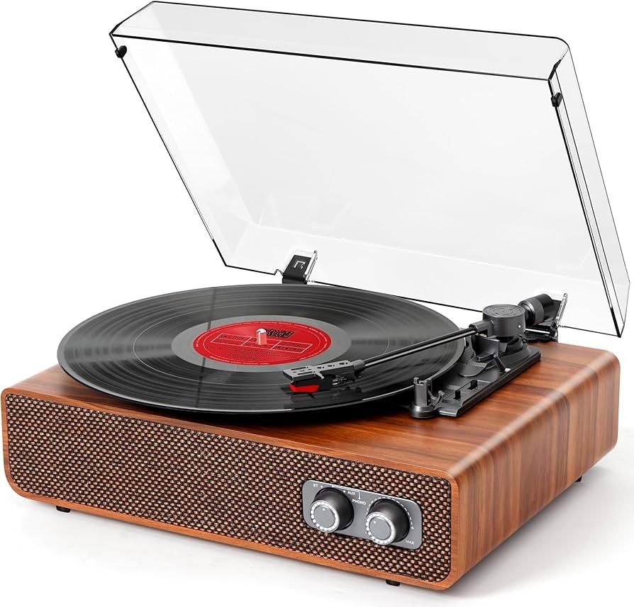 Vinyl Record Player, Vintage Retro, 3 Speed Turntable, Bluetooth Speakers, Adjustable Counterweight, LP, Aux-in & RCA Output, Light Wood