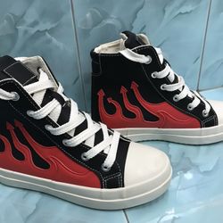 Flame Design, High Top, Lace Up, Fashion Sports Shoes.