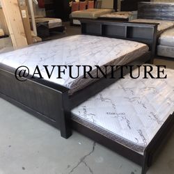 Queen Bed W Twin Trundle And 2 Mattresses 