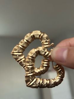 Gold bamboo heart earrings
