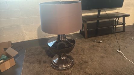 XL Modern Black Chrome Lamp With Grey Lampshade