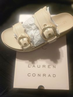 Lauren Conrad White Double Buckle Slide Sandals
