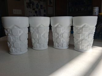 Westmoreland "Old Quilt" Pattern Milk Glass Tumbler Glasses Set of 4