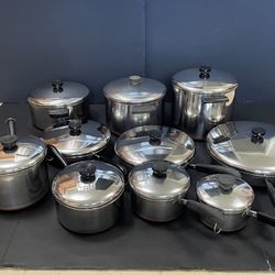 (20 Pieces)1801 Revere Ware Copper Bottom Cookware (See Description Below)