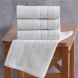 BRAND NEW SEALED 4 Pieces White Washcloths Bath Linen Set Quick-Dry, Highly Absorbent, Soft Feel Towels, Premium Quality Flannel Face Cloths
