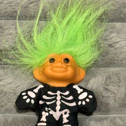 Vintage Russ Troll Doll Halloween Skeleton Troll Doll Green Hair 3" Trolls-1980s