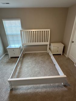 White Queen Bed Set with 2 Bedside Stands